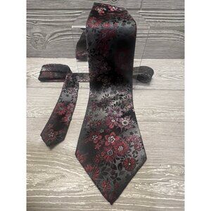 Domani Men’ Polyester Silk Tie Necktie Floral Pattern Classic Gray Pink Magenta